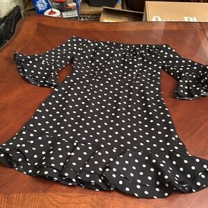 By the way black & white polka dot mini dress, off shoulder, lined